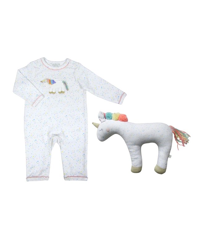 Rainbow Unicorn Coverall w/ Unicorn Toy, Size 0-12 Months